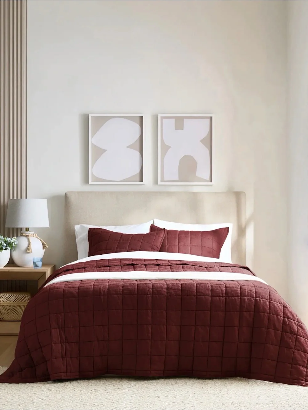 Quince European Linen Box Quilt in Burgundy King/Cal King 1020